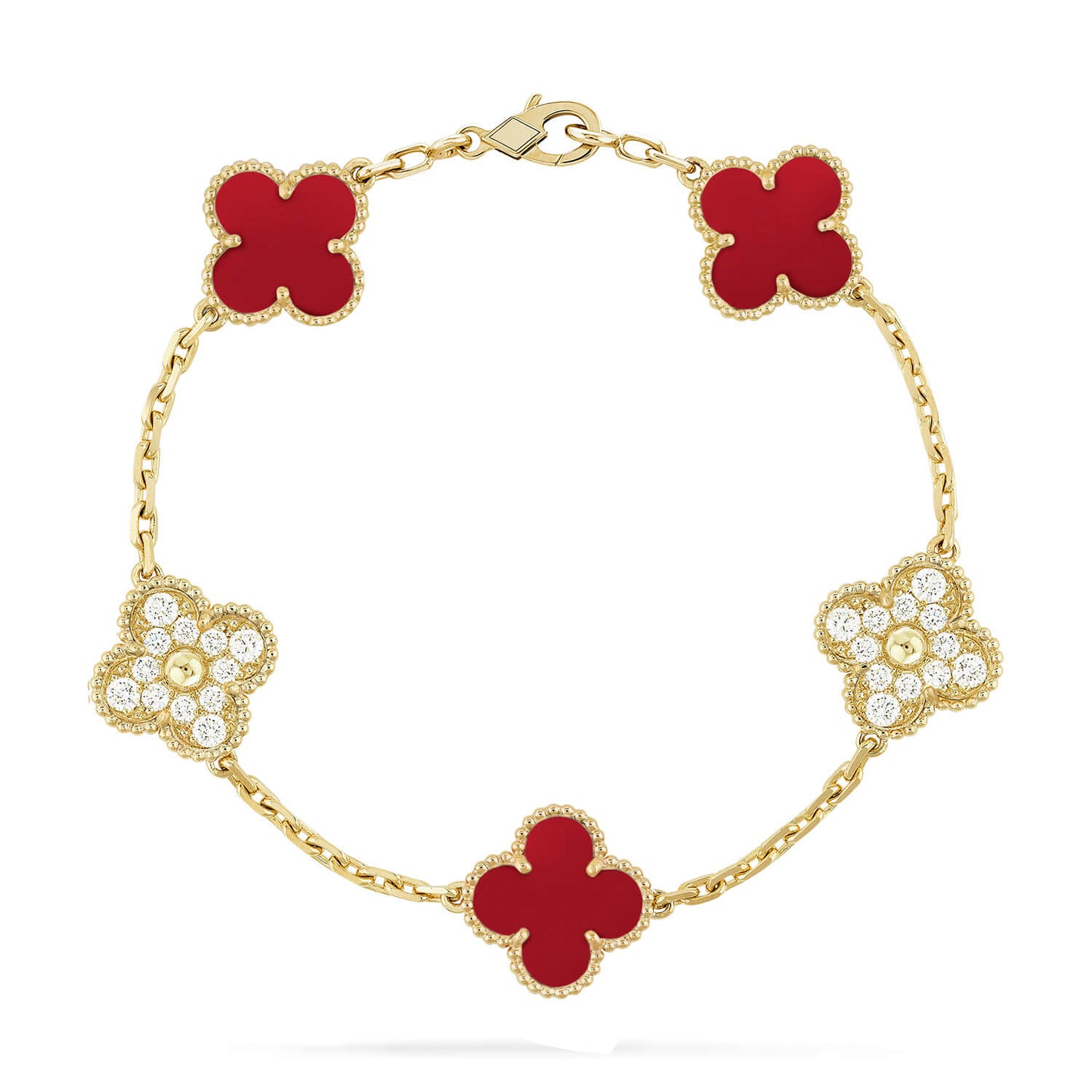 [Jewelicorn]CLOVER 5 MOTIFS CARNELIAN DIAMOND BRACELET