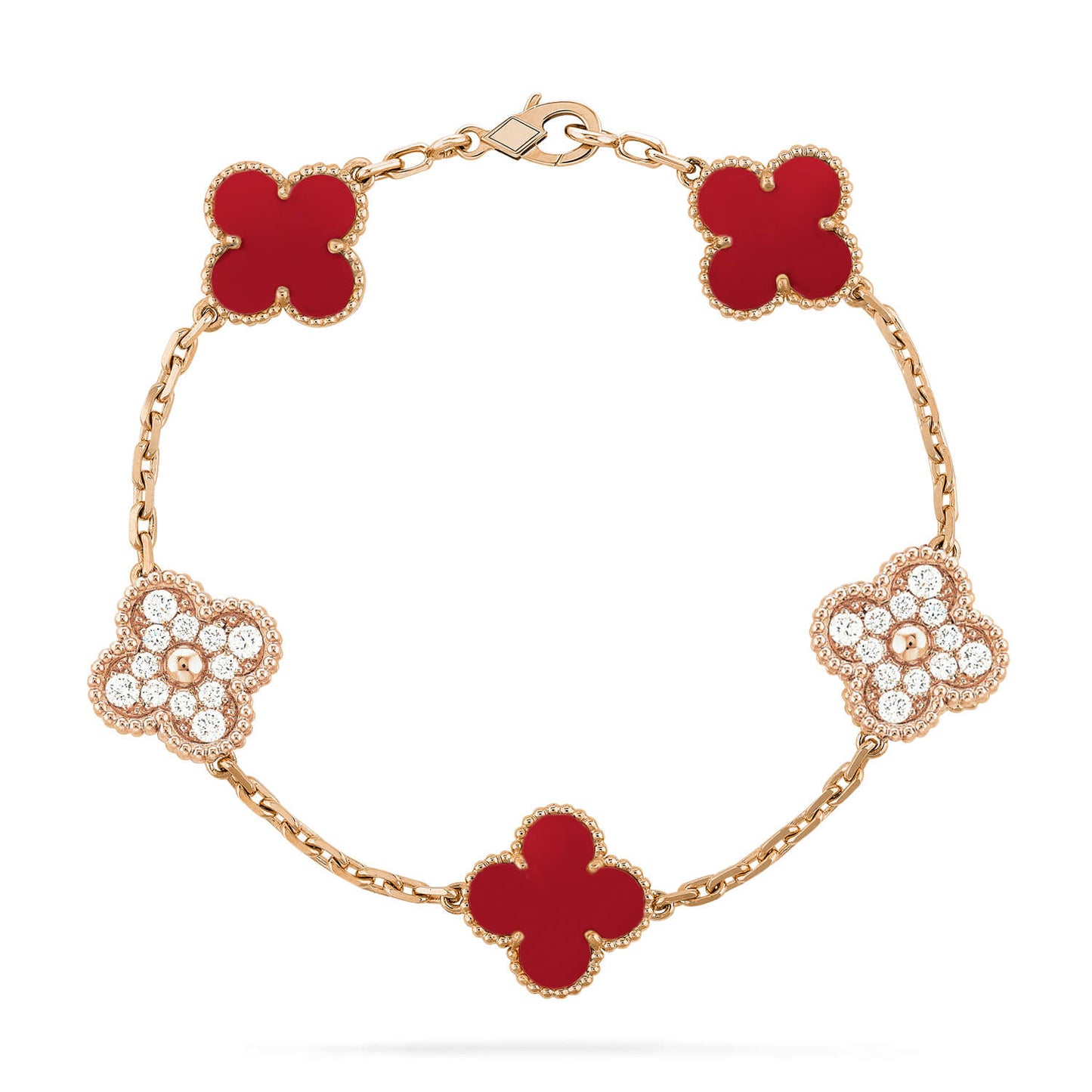 [Jewelicorn]CLOVER 5 MOTIFS CARNELIAN DIAMOND BRACELET
