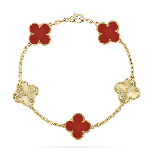 [JEWELICORN]CLOVER  5 MOTIFS CARNELIAN GOLD BRACELET