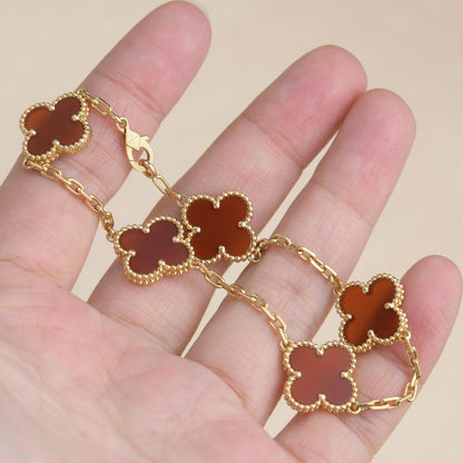 [JEWELICORN]CLOVER 5 MOTIFS RED AGATE  BRACELET
