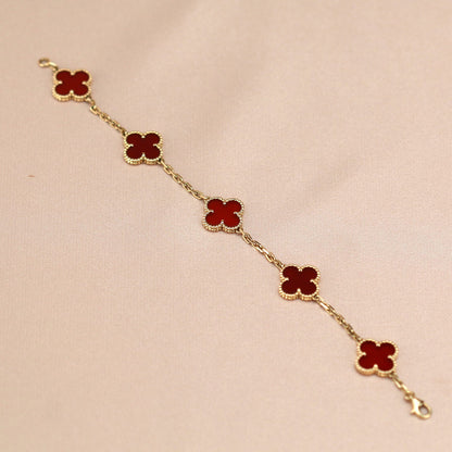 [JEWELICORN]CLOVER 5 MOTIFS RED AGATE  BRACELET