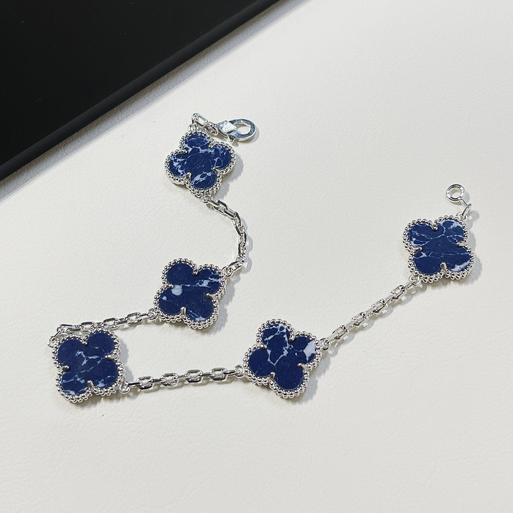 [Jewelicorn]CLOVER 5 MOTIF PIETERSITE SILVER BRACELET