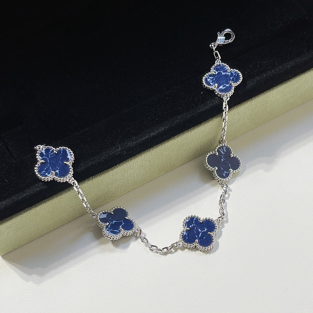 [Jewelicorn]CLOVER 5 MOTIF PIETERSITE SILVER BRACELET