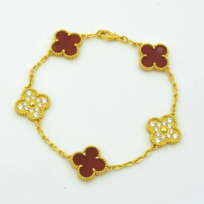 [Jewelicorn]CLOVER 5 MOTIFS CARNELIAN DIAMOND BRACELET