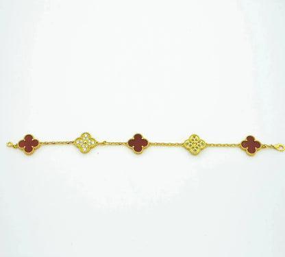 [Jewelicorn]CLOVER 5 MOTIFS CARNELIAN DIAMOND BRACELET