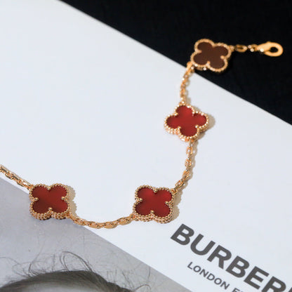 [JEWELICORN]CLOVER 5 MOTIFS RED AGATE  BRACELET