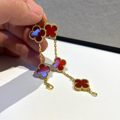 [JEWELICORN]CLOVER 5 MOTIFS RED AGATE  BRACELET