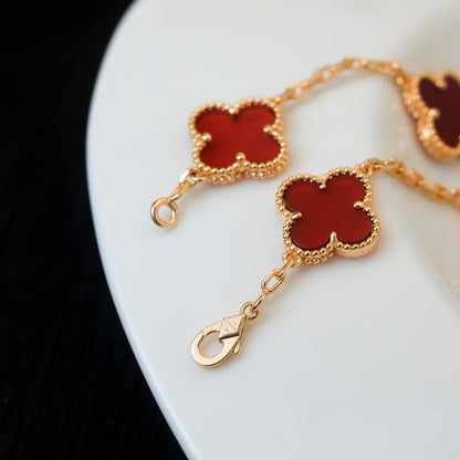 [JEWELICORN]CLOVER 5 MOTIFS RED AGATE  BRACELET