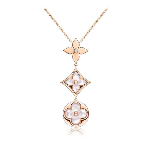 [Jewelicorn]COLOR BLOSSOM LARIAT NECKLACE PINK GOLD WHITE MOTHER PEARL AND DIAMOND