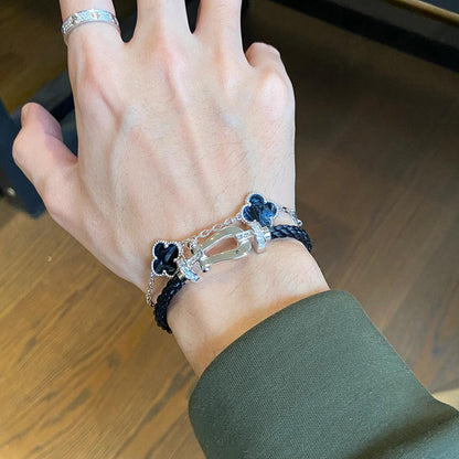 [Jewelicorn]CLOVER 5 MOTIF PIETERSITE SILVER BRACELET